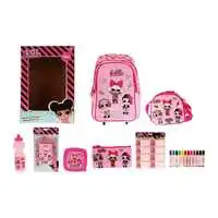 Back To School Set Bag 25 Items (18" Trolley, Lunch Bag, Pencil Case, Color Set, Name Labels, Stationery Set, Water Bottle, Lunch Box)