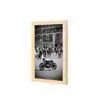 Lowha Sports Bike Parked Near People Wall Art Wooden Frame Wood Color 23X33cm