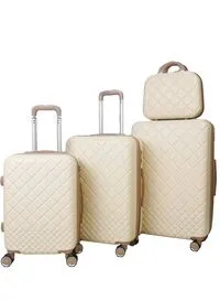 Morano Hard-Side Travel Back Luggage Trolley Set, 4 Pcs - Beige With Khaki