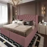 In House Al Dimashqi Linen Bed Frame - Single - 200x90cm - Dark Pink