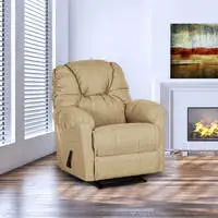American Polo Linen Rocking & Rotating Recliner Chair - Beige - American Polo