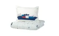 Duvet cover and pillowcase, waves/boats pattern/blue150x200/50x80 cm