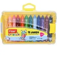 Flair Creative Non-Toxic and Safe for Children 12 pc Jumbo Triangular Wax Crayons Set of 12 Shades