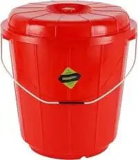 Royalford 25L Plastic Bucket With Lid- Rf11716 Multi-Purpose Utility Bucket With A Lid And Steel Handle Break-Resistant, Light-Weight, Durable Construction Perfect For Bathroom, Kitchen Red