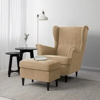 In House 2 Pieces Chair King Velvet With Two Wings And FootStool - Light Beige - E3