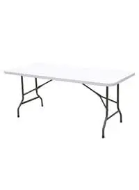 Sky-Touch Folding Lightweight Plastic Trestle Outdoor Camping Table, Heavy Duty, For Outdoor, Picnic, BBQ Party, Folds In Half With Carry Handle, 150X70X75cm, White