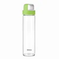 Borosil Crysto Glass Bottle With Green Lid- Wide Mouth, Freezer Safe-1L