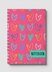 Lowha Spiral Notebook With 60 Sheets And Hard Paper Covers With Colored Heart Shapes Drawing Design, For Jotting Notes And Reminders, For Work, University, School