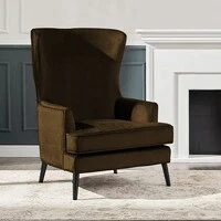 In House Velvet Royal Chair With Wingback And Arms - Brown - E7