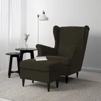 In House 2 Pieces Chair King Linen With Two Wings And FootStool - Dark Brown - E3