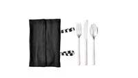 أدوات مائدة للسفر مع حقيبة، ستانلس ستيل/أسود