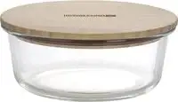 Royalford Round Glass Food Storage Container With Bamboo Lid, 950 ml Capacity