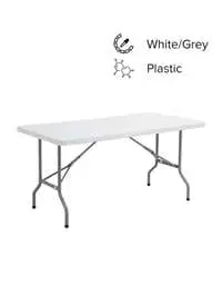 Almufarrej Plastic Rectangle Folding Table, White/Grey