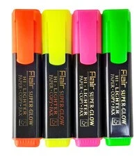 Flair Super Glow Mixed Hi-Lighter set of 4 piece Yellow, Pink, Green, Orange