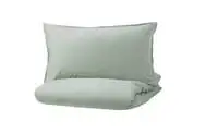 Duvet cover and 2 pillowcases, green/stripe240x220/50x80 cm