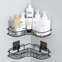 Ialuku Bathroom Shower Shelf, Set Of 2, Adhesive Metal Wall Mounted Storage Organized Rack For Shower Caddy, Triangle Basket No Drilling