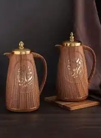 Royal Camel Thermos Set Two Pieces For Tea And Coffee Wooden/Golden 1Liter