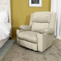 In House Velvet Classic Cinematic Recliner Chair With Cups Holder - Light Beige - Lazy Troy