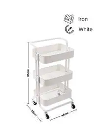 Almufarrej 3-Tier Multipurpose Rolling Shelves Metal Cart Organizer, White, 85X45X35cm
