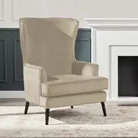 In House Velvet Royal Chair With Wingback And Arms - Light Beige - E7