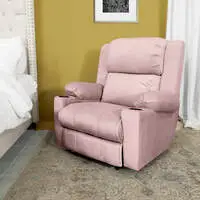 In House Velvet Classic Cinematic Recliner Chair With Cups Holder - Light Pink - Lazy Troy