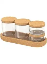 Generic Set Of 5 Saxborga Jar With Lid And Tray Set Beige/Clear