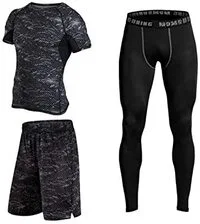 Generic Compression Suit For running And Fitness. Men's T-Shirt, Long Leggings And Shorts, 3 Piece Set