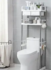 Almufarrej Toilet Cabinet Rack Storage With Drawer, White/Silver, 69X26X144cm