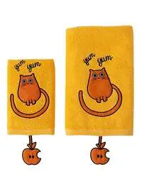 Milk & Moo 2-Piece Tombish Cat Pattern Towel Set