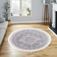 In House Velvet Turkish Round Decorative Carpet - Grey - 120x120cm