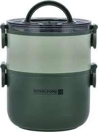 Royalford Double Layer Round Lunch Box, Stainless Steel Inner, Rf11105 1600ml Food Storage Container With Two Compartments Durable Leak Proof Eco Friendly, Assorted Colors