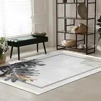 In House Velvet Turkish Rectangular Decorative Carpet - Light Grey - 120x80cm