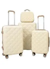 Morano Hard-Side Travel Back Luggage Trolley Set, 4 Pcs, Beige With Khaki