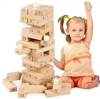 Generic برج خشبي من خشب الزان 51 قطعة مكعبات بناء خشبية لعبة دومينو جينغا لعبة مسلية للأطفال هدية ألعاب تنموية
