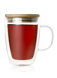 ميبرو كوب زجاجي مزدوج للشاي والقهوة مع غطاء لحفظ الحرارة سعة 350 مل