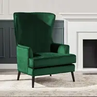 In House Velvet Royal Chair With Wingback And Arms - Dark Green - E7