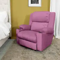 In House Velvet Classic Cinematic Recliner Chair With Cups Holder - Light Purple - Lazy Troy