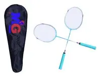 مجموعة مضارب كرة الريشة من إم جي مكونة من مضربين مع حقيبة حمل أزرق/أبيض