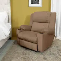 In House Velvet Rocking & Rotating Cinematic Recliner Chair With Cups Holder - Light Brown - Lazy Troy