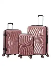 مجموعة حقائب سفر مودز أب من 3 قطع من بيج ديزاين مع عجلات دوارة باللون الذهبي الوردي