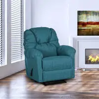 American Polo Linen Rocking & Rotating Recliner Chair - Turquoise - American Polo