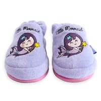 Milk&Moo Little Mermaid Kids House Slippers, %100 Cotton Bath and House Slippers, Washable, Soft and Absorbent Towel Fabric, Non-Slip Sole, Elastic Band, 4-5 Years Old, Purple