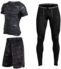 Generic Fitness Running Compression Suits Shirt Pants Short Pack Of 3 For Men