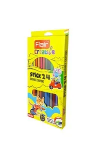 Flair Creative Smooth and Bright Erasable Crayons, Non-Toxic and Safe for Children, Set of 24 Shades with 1 Eraser and 1 Sharpner