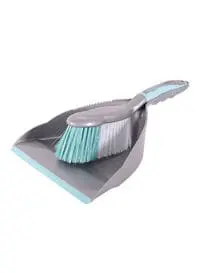 Royalford 2-Piece Cleaning Dust Pan With Brush Set Grey/Green/White 0.165Kg