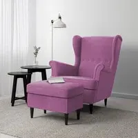 In House 2 Pieces Chair King Velvet With Two Wings And FootStool - Light Purple - E3