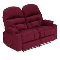 In House Velvet Double Cinematic Recliner Chair With Cups Holder - Burgundy - NZ80