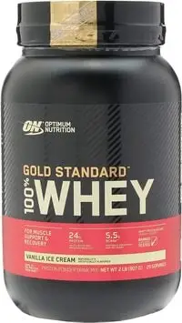 Optimum Nutrition (On) Gold Standard 100% Whey Protein Powder 2 Lbs (Vanilla Ice Cream) - Primary Source Whey Isolate