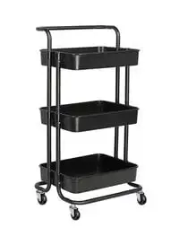 Roman Gifts 3-Tier Utility Cart Rolling Storage Shelf With Handles 2 Lockable Wheels Black 86X42X30cm