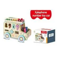 Babylove Xylophone Wooden  Car With Number Shape Letter Multifunctional  Size:29×19×21Cm
